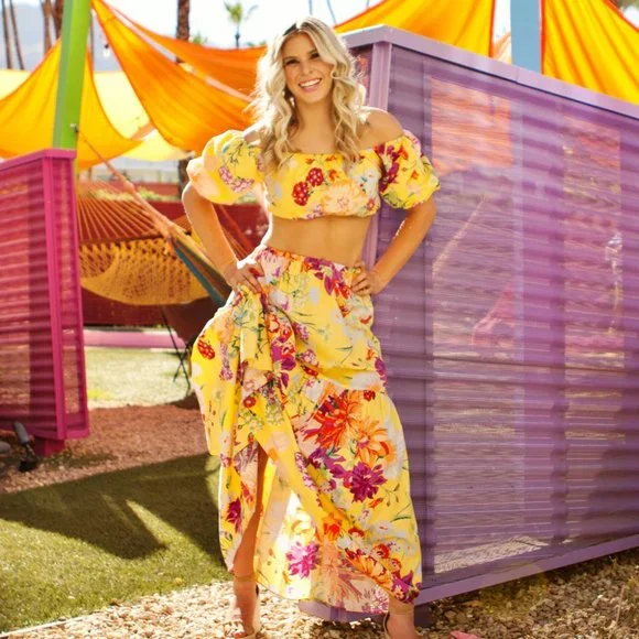 スカート vintage pastel yellow floral maxi skirt Yellow Floral Maxi Skirts – Gabi Swimwear